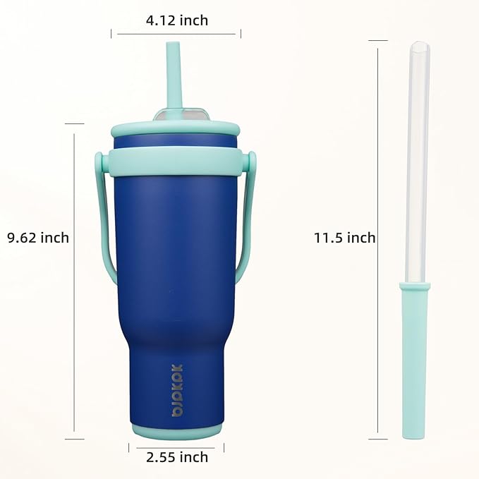 BJPKPK 40 OZ Insulated Travel Tumbler with Handle and Straw, Stainless Steel Water Bottle, Double Wall Vacuum Insulated Mug, for Work, Car, Travel, Deep Blue
