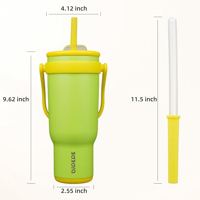 BJPKPK 40 OZ Insulated Travel Tumbler with Handle and Straw, Stainless Steel Water Bottle, Double Wall Vacuum Insulated Mug, for Work, Car, Travel, Green