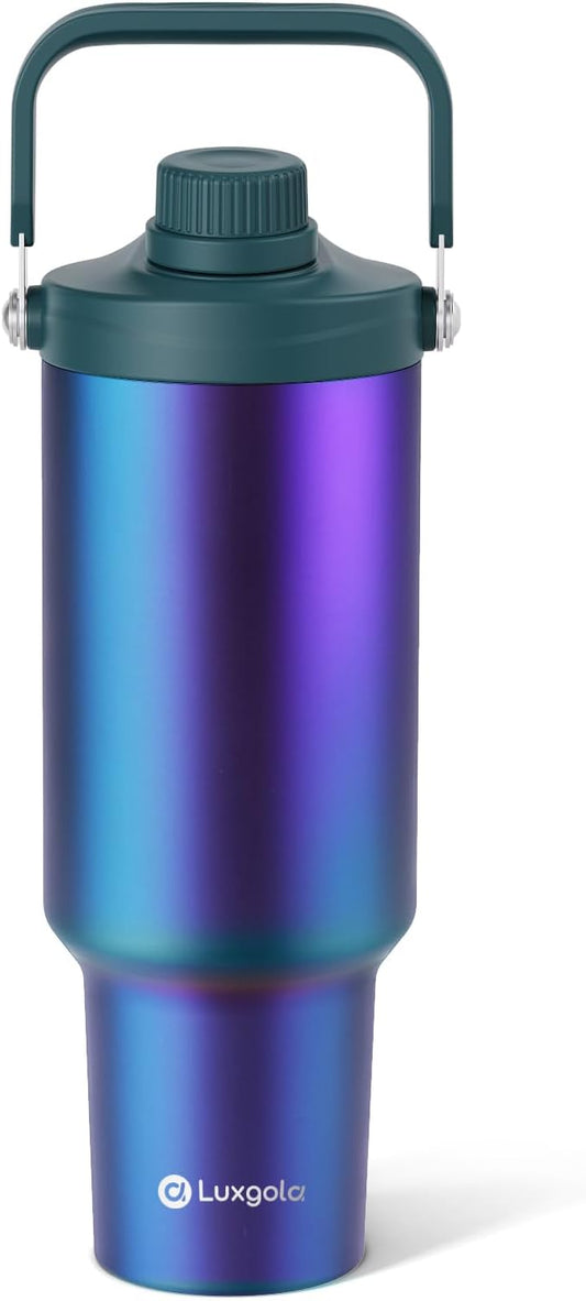40 oz Insulated Tumbler, Double Wall Vacuum Stainless Steel Cup with Handle and Spout Lid, For Cold/Hot Drinks, Coffee Travel Mug for Car Holder/Home/Office/Party/Camping (Plating-1 Pack)