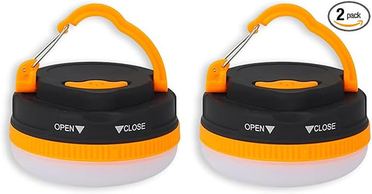 Portable LED Camping Lantern, Collapsible with Carabiner Hook in Eye-Catching Black and Orange – Your Go-to Gear for Nighttime Fun! Adventure Ready！ (AAA-2)