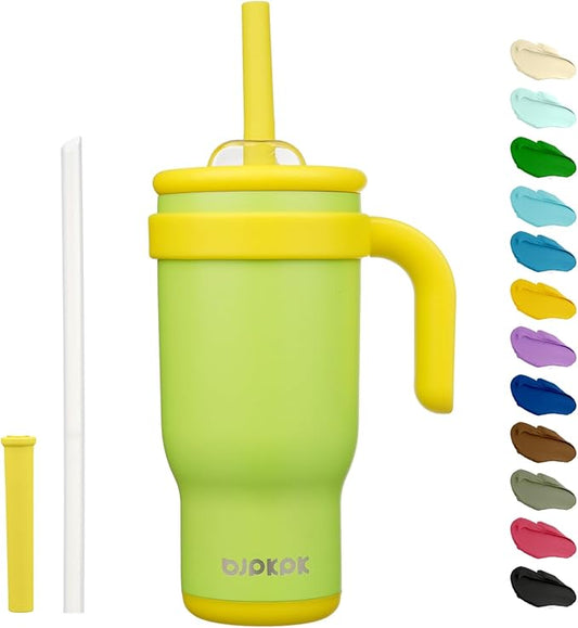BJPKPK 18 OZ Insulated Travel Tumbler with Handle and Straw, Stainless Steel Water Bottle, Double Wall Vacuum Insulated Mug, for Work, Car, Travel, Green