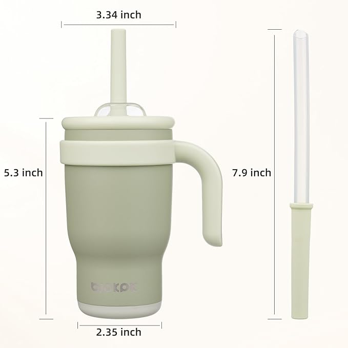 BJPKPK 14 OZ Insulated Travel Tumbler with Handle and Straw, Stainless Steel Water Bottle, Double Wall Vacuum Insulated Mug, for Work, Car, Travel, Forest Green