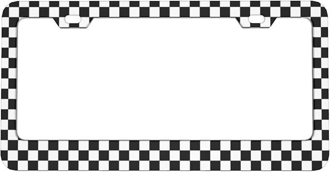 Black and White Checkerboard License Plate Frame, Car Tag Frame Aluminum Auto Decorative License Plate Holder for Men Women (2 Holes & Screws, 6 X 12 in)