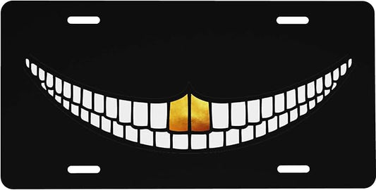 Front License Plate Black Cat Grin Vanity Plates Aluminum Metal Decorative Car Tag Evil Smile Face Novelty License Plate Cover for Men Women ‎6 * 12 in (4 Holes)