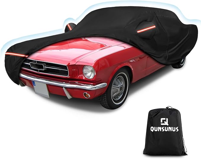QUNSUNUS 6 Layer Car Cover for Ford Mustang 1964-1968 Waterproof All Weather 210D Windproof for Ford Mustang Car Cover Hail Protection with Zipper
