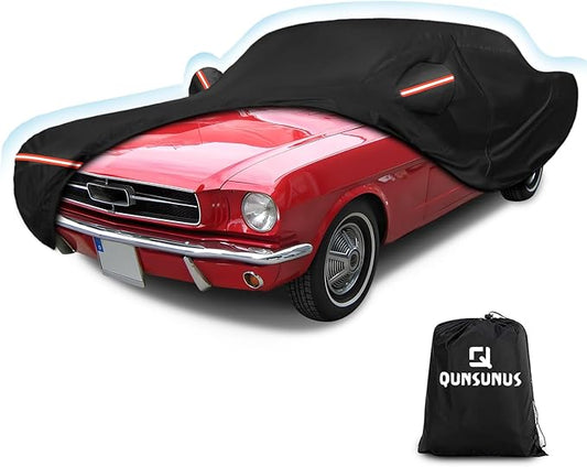 QUNSUNUS 6 Layer Car Cover for Ford Mustang 1964-1968 Waterproof All Weather 210D Windproof for Ford Mustang Car Cover Hail Protection with Zipper