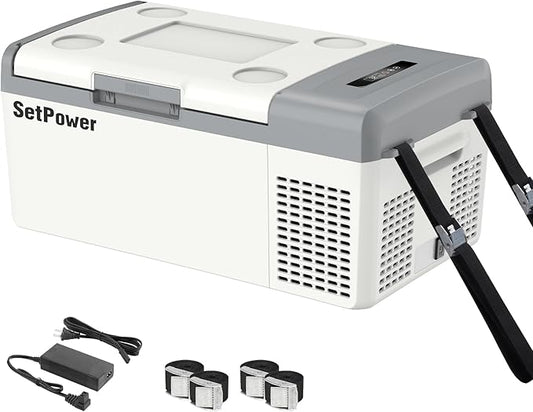 Setpower 12V Refrigerator Electric Coolers for Vehicles AC/DC, 15L/15.8QT Car Fridge Portable Freezer, Plug In Cooler, 12/24V DC & 110/240V AC for Truck RV SUV Travel Camping, White