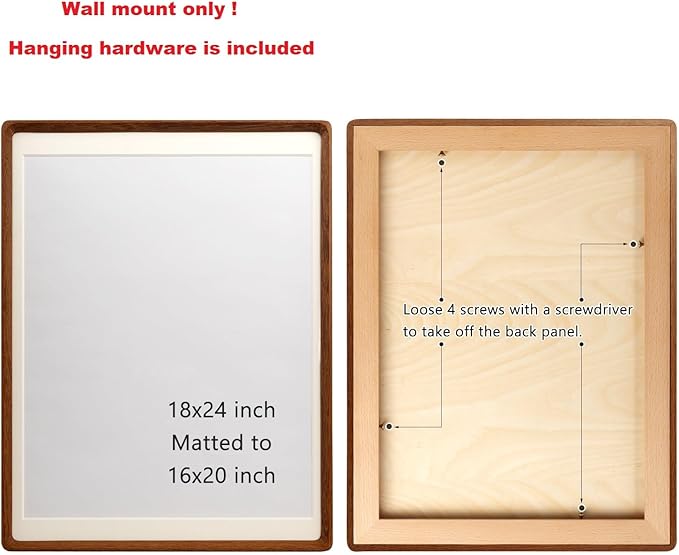 Natural Wood Photo Frames Inspired Tabletop Picture Frame with Mat, Vertical or Horizontal Display (Walnut, 18x24 matted to 16x20)