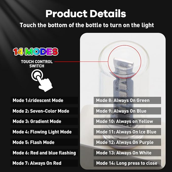 14 in 1 Modes Car USB Night Light, 7 Colors Touch Adjustment LED Interior Night Lighting Plug in USB Mini Ambient Lamps for Car, Camping, Holiday Decoration, Bedroom, Party(4Pcs)