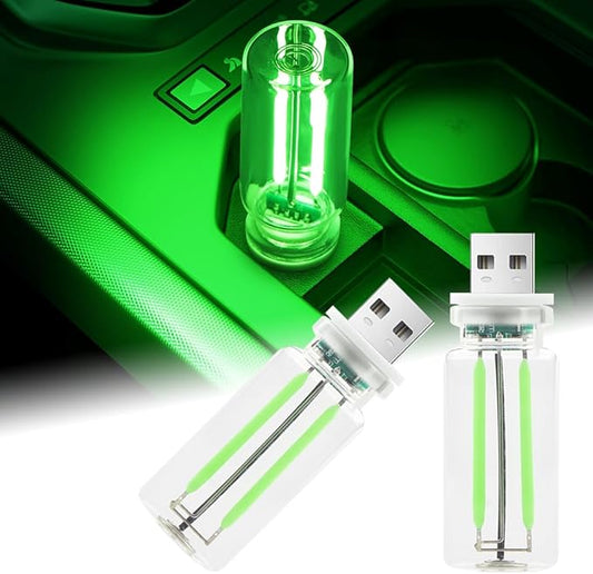 2Pcs Car USB Night Light, Touch Adjustment LED Ambient Lighting Plug in USB Automotive Night Lamps, Mini LED Bulb for Car, Camping, Holiday, Decoration, Bedroom, Party(Green)