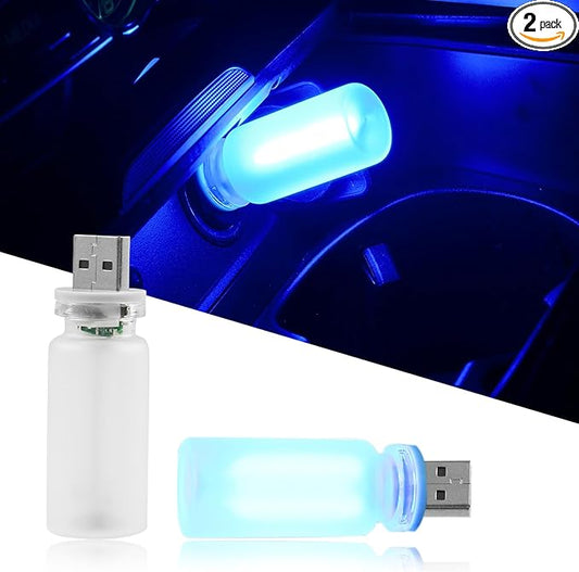 2PCS USB Light for Car, Touch Adjustment Lights, Plug in USB Vehicle Interior Ambient Light, Mini LED Retro Bulb Frosted Glass Night Light Camping, Holiday Decoration, Party, Bedroom (Blue)