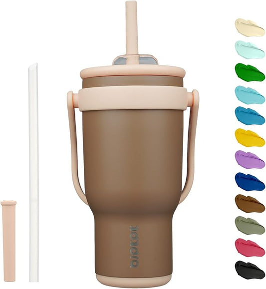 BJPKPK 30 OZ Insulated Travel Tumbler with Handle and Straw, Stainless Steel Water Bottle, Double Wall Vacuum Insulated Mug, for Work, Car, Travel, Coffee