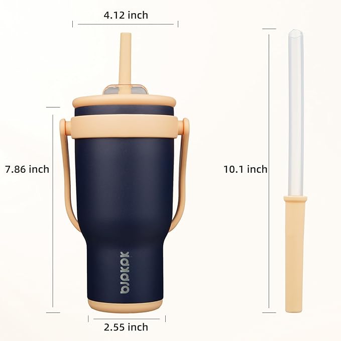 BJPKPK 30 OZ Insulated Travel Tumbler with Handle and Straw, Stainless Steel Water Bottle, Double Wall Vacuum Insulated Mug, for Work, Car, Travel, Navy Blue