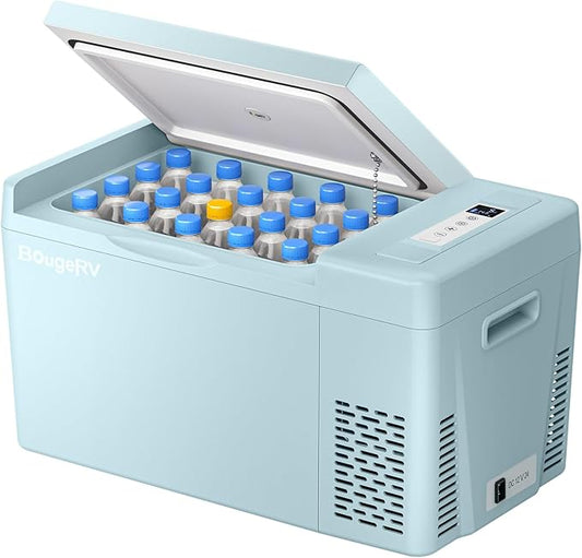 BougeRV Green 23Quart Portable Refrigerator, 12 Volt Fridge 22L, Portable Freezer Compressor Cooler 12/24V DC 110~240 Volt AC for Truck Van RV Camper -8℉~50℉