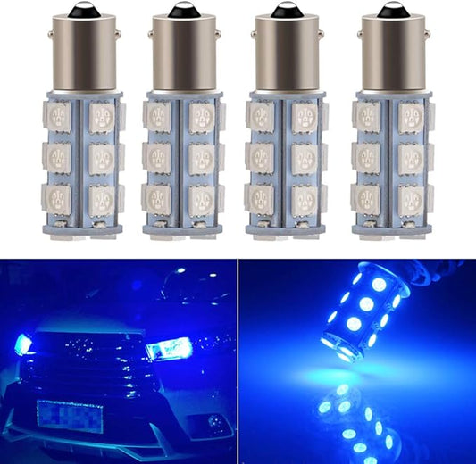 YM E-Bright Blue 1156 BA15S Led Bulb,1141 1073 7506 Base LED Replacement For RV Camper SUV MPV Car Turn Signal Bulb Tail/Corner light Backup Reverse Light 18SMD 5050Chips DC-12V, Pack of 4