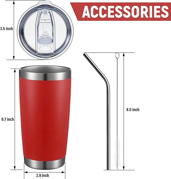 COMOOO 20oz Double Wall Vacuum Insulated Travel Mug, Stainless Steel Tumbler with Lid and Straw Durable Powder Coated Insulated Coffee Cup for Cold & Hot Drinks (Red, 4 PACK)