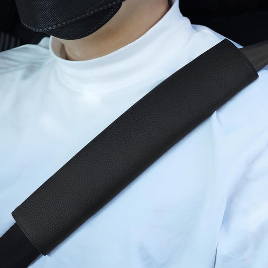Car Seat Belt Covers for Adults Soft Leather Seatbelt Shoulder Pad Neck Cushion Protector Comfortable Driving Car Accessories Truck SUV Airplane Backpack (SC01Black-12.4in-1Pack)