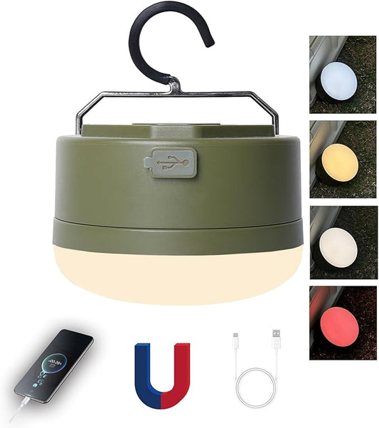 Bright Rechargeable LED Camping Light, 4 Modes, Tent Light with Magnetic Base, Red Light Camping Lantern, Portable Flashlight, Power Outage Light