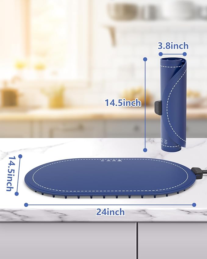 Warming Mat for Food with Adjustable Temperature Timer,10S Fast Heating Silicone Food Warmers for Parties Buffet and Home Daily,Food Warming Mat with Insulating Pad Raised Feet Protects Table