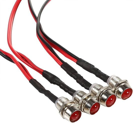 12V LED Indicator Light, 4Pcs Indicator Lamp, Panel Hole Diameter 8mm LED Panel Dash Warning Light Bulbs with Metal Shell Universal Small Replacement for Car Boat Van