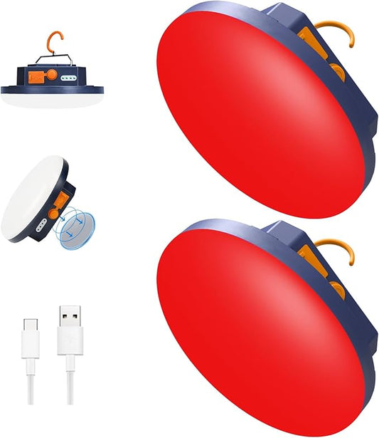 2pcs 10000mAh Rechargeable Camping Light Brightness Stepless Dimming, IP45 Waterproof Tent Light Power Failure (RED)