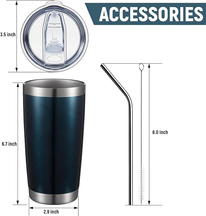 COMOOO 20oz Double Wall Vacuum Insulated Travel Mug Bulk Stainless Steel Tumbler with Lid and Straw Durable Powder Coated Insulated Coffee Cup for Cold & Hot Drinks (Peacock blue, 12 pack