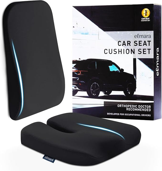Elmara Car Seat Cushions for Driving – Car Seat Back Support, Driver Seat Cushion and Back Cushion for Car, Pillow for Driving Seat – The Ultimate Comfort Solution for Cars (Ink Black)