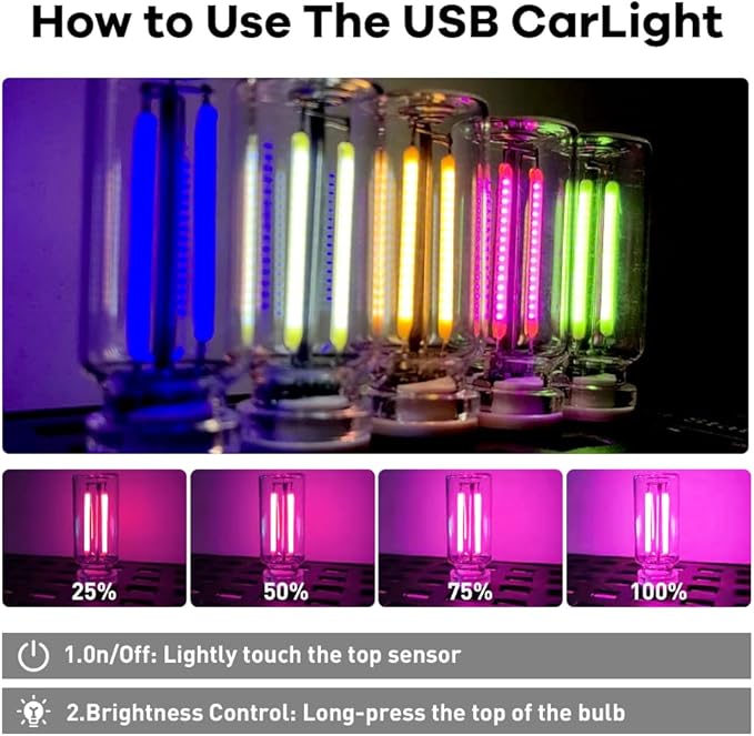 4Pcs Car USB Night Light, Touch Adjustment LED Ambient Lighting Plug in USB Automotive Night Lamps, Mini LED Bulb for Car, Camping, Holiday, Decoration, Bedroom, Party(Pink)