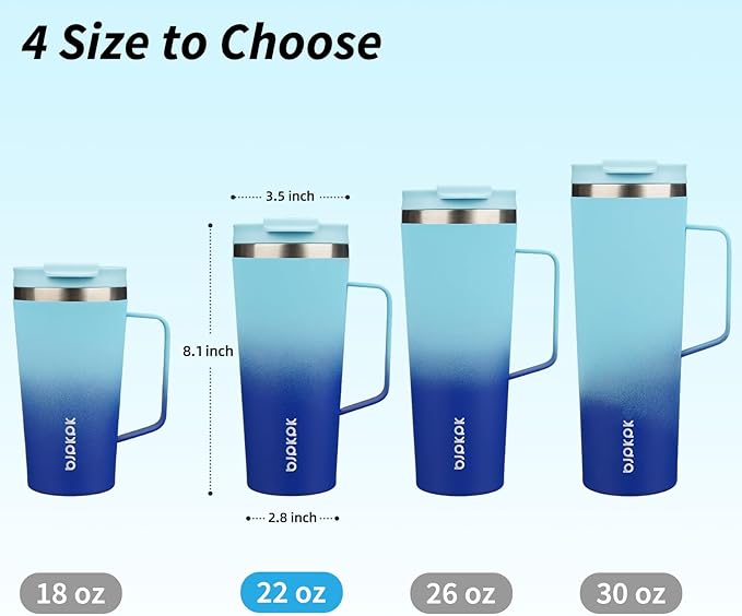 BJPKPK Insulated Tumbler with Handle, 22oz Insulated Tumblers with Lid and Straw, Stainless Steel Metal Water Bottles, Coffee Travel Mugs, Cups, Sky