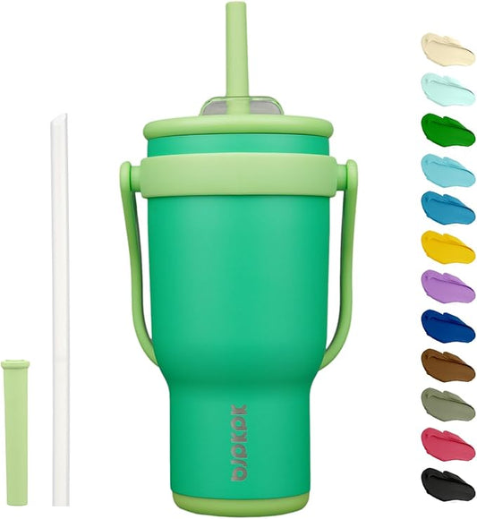 BJPKPK 30 OZ Insulated Travel Tumbler with Handle and Straw, Stainless Steel Water Bottle, Double Wall Vacuum Insulated Mug, for Work, Car, Travel, Olive Green