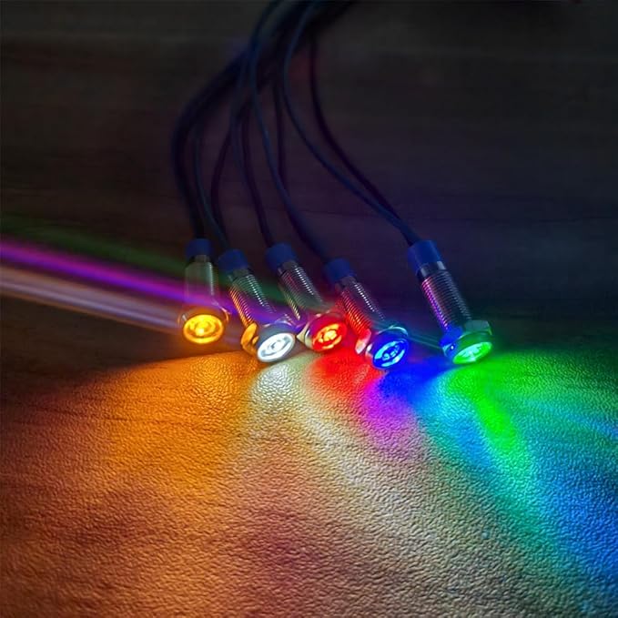 10pcs 6mm 3V-4.5V-5V-6V-7.5V-9VDC LED Metal Indicator Light Waterproof Signal Lamp Pilot Dash Directional Car Truck Boat with Wire(Red/Orange/Blue/Green/White)