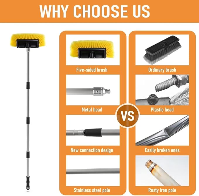 Car Wash Brush with 56" Long Handle | Car Wash 12" Dip Soft Five-Sided Brush | No Scratch Soft Bristle Brush for Car, RV, Boat, Solar Panel House Siding, Snow, Floors Washing