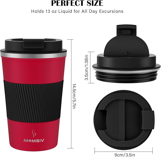 MOMSIV 12oz Travel Mug, Insulated Coffee Cup with Leakproof Lid, Vacuum Stainless Steel Double Walled Reusable Tumbler for Hot and Cold Water Coffee and Tea In Travel and Car