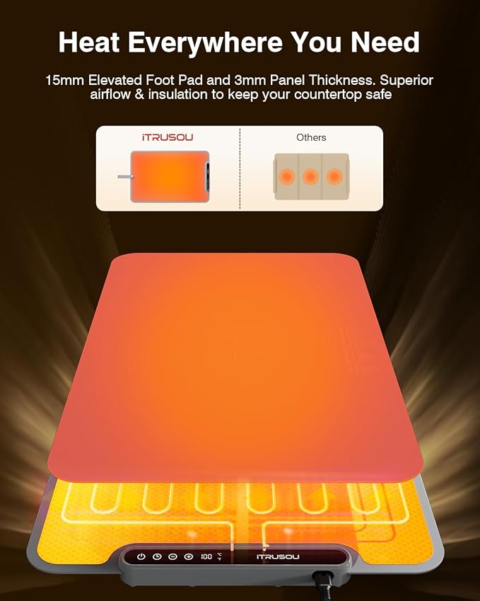 Warming Mat for Food, iTRUSOU Electric Warming Tray with 1–99H Timer, 7 Temp Settings, Patented Full-Surface Heating, °F/°C Switch, Flexible Roll-Up Food Warmers for Parties Buffet, Everyday Use