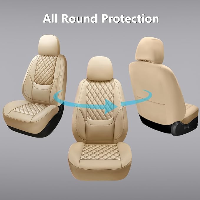 NS YOLO Full Coverage Leather Car Seat Covers,Waterproof Seat Covers for Cars,SUVs Pick-up Truck, Car Seat Cushion,Car Seat Protector,Front Seat Cover,Beige Seat Cover with 2 Seats