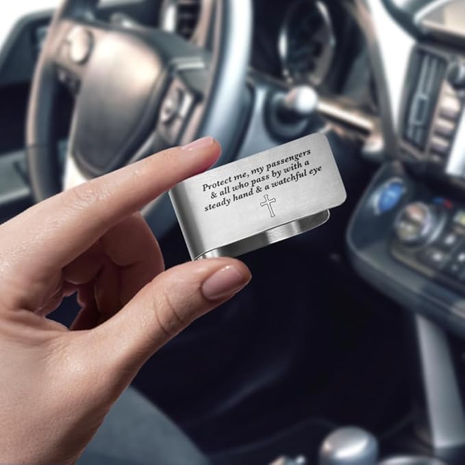 Protect Me My Passengers and All Who Pass by Engraved Stainless Steel Car Visor Clip, Reminder to Stay Safe, Safe Driving Religious Gifts for Family Friend Taxi Driver, New Driver Gifts