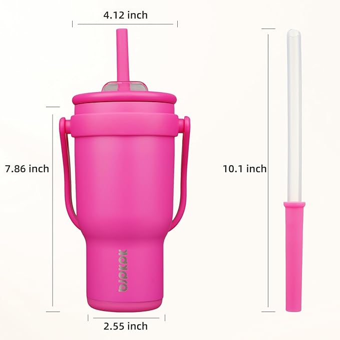 BJPKPK 30 OZ Insulated Travel Tumbler with Handle and Straw, Stainless Steel Water Bottle, Double Wall Vacuum Insulated Mug, for Work, Car, Travel, Rose Red