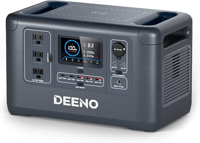 Portable Power Station, 1036Wh LiFePO4 Battery, 1500W Continuous Power, Solar Generator for Emergency Backup, Home, Camping, RVs, and Off-Grid Use – Fast Charging & Multi-Device Support DEENO X1500