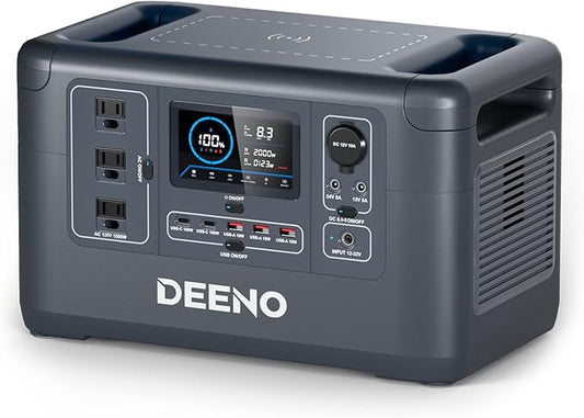 Portable Power Station, 1036Wh LiFePO4 Battery, 1500W Continuous Power, Solar Generator for Emergency Backup, Home, Camping, RVs, and Off-Grid Use – Fast Charging & Multi-Device Support DEENO X1500
