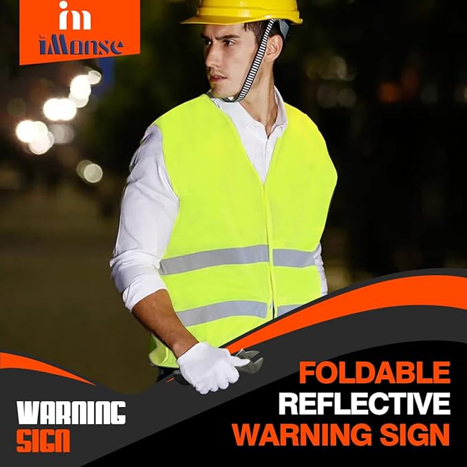 Warning Safety Triangle Kit, Emergency Roadside Warning Reflective Triangle 2 Packs with 1 LED Road Flare Light, Foldable with Storage Case for Roadside Breakdowns Emergencies