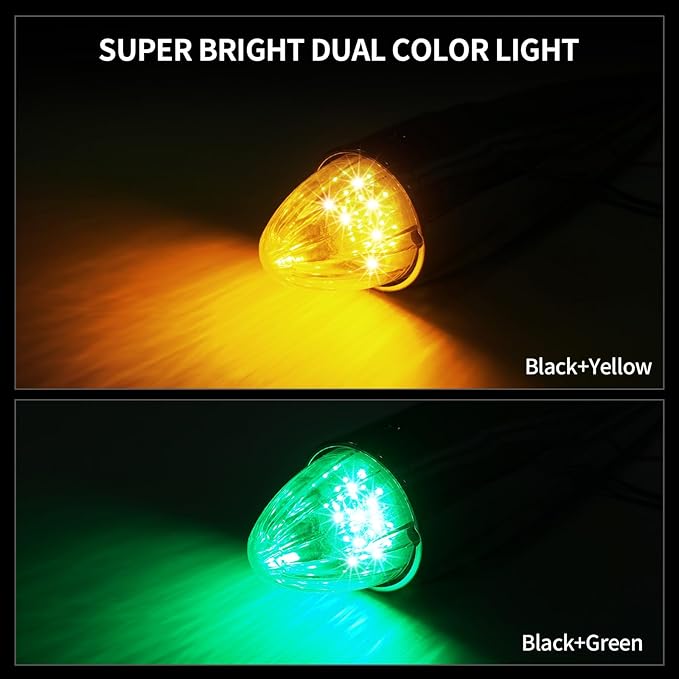 1PC 21 LED Dual Color Cab Marker Light, Clear Lens Chrome Torpedo Cab Marker Roof Running Top Lights, Replacement for Heavy Duty Trucks Kenworth Freightliner Peterbilt International Mack, Amber/Green