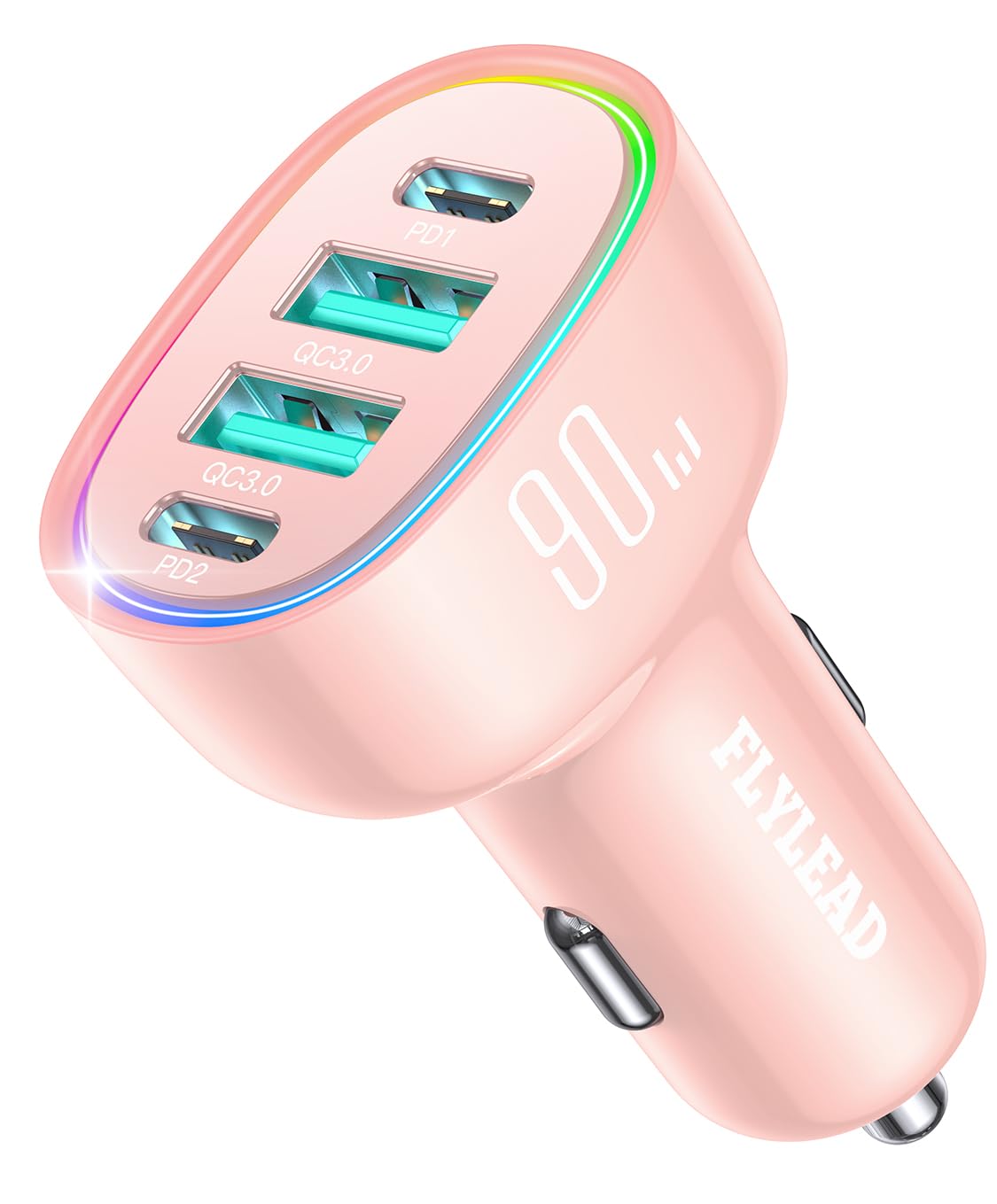 Car Charger USB C 90W 4-Port Car Phone Charger Compatible with iPhone 16/15/14/13/12 Pro Max Plus [A Must for Family Travel] Super Fast Charging Cigarette Lighter Adapter Port