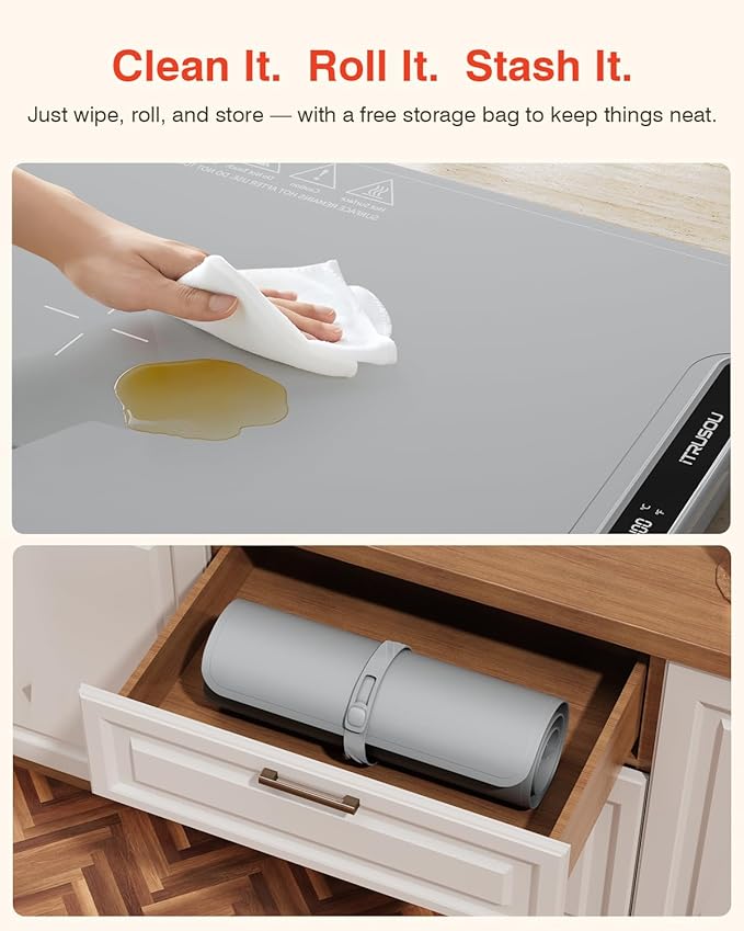 Warming Mat for Food, iTRUSOU Electric Warming Tray with 1–99H Timer, 7 Temp Settings, Patented Full-Surface Heating, °F/°C Switch, Flexible Roll-Up Food Warmers for Parties Buffet, Everyday Use