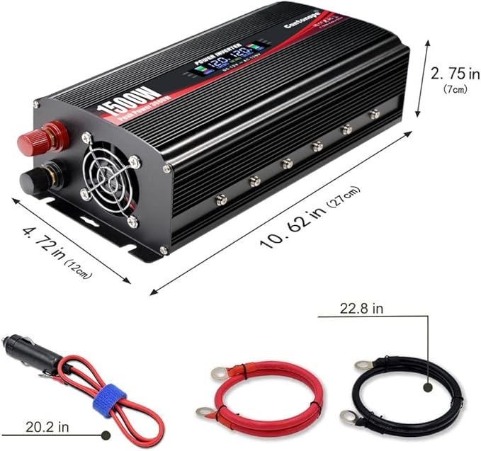 1500W Power Inverter 12V to 110V/120V Car Charger Converter with LCD Display, 3.1A Dual USB Ports 2 AC Outlets Car Adapter, Cigarette Lighter for Truck Vehicle Black