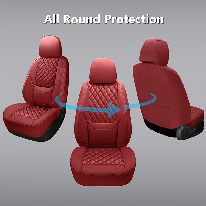 NS YOLO Full Coverage Leather Car Seat Covers,Waterproof Seat Covers for Cars,SUVs Pick-up Truck, Car Seat Cushion,Car Seat Protector,Front Seat Cover,Wine Red Seat Cover with 2 Seats