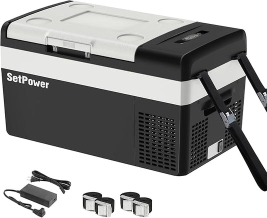 Setpower 12 Volt Refrigerator, 21QT portable freezer,12V Car Fridge With Fix Ropes,Compressor Electric Cooler -4℉~68℉,Plug in cooler for vehiclesTruck RV SUV Van Travel Camping RoadTrip