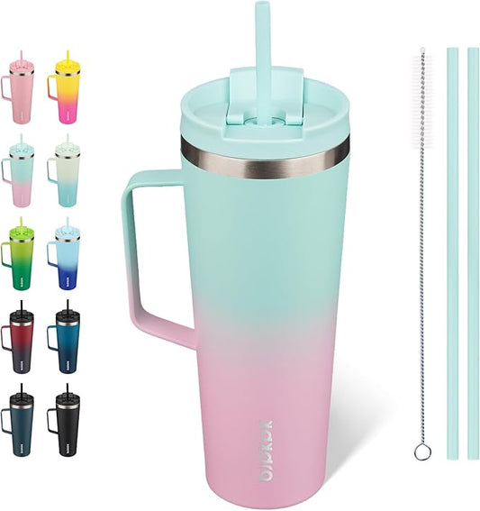 BJPKPK Insulated Tumbler with Handle, 26oz Insulated Tumblers with Lid and Straw, Stainless Steel Metal Water Bottles, Coffee Travel Mugs, Cups, Marshmallow