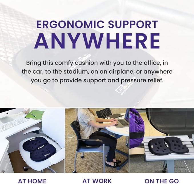 LITE Travel Gel Foam Cushion | Back Pain, Sciatica, Pressure Relief | Relieves Tailbone Discomfort, Promote Healthy Posture | Ergonomic Comfort | Car, Commute, Airplane and Travel - Blue
