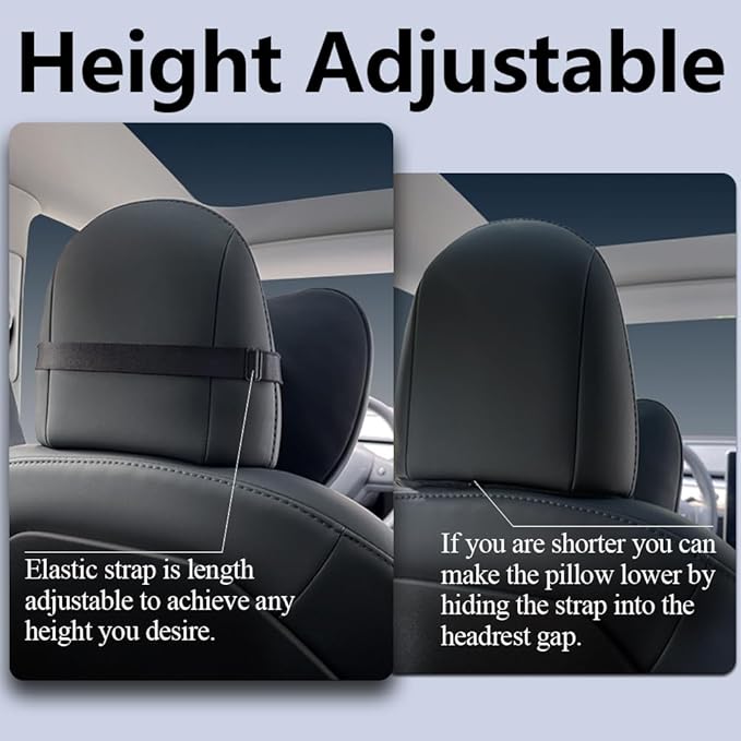 TESBEAUTY Nappa Leather Headrest Pillow 2 Packs for Tesla Neck Pillow Uniquely Designed for Tesla Model Y/3/S/X Tesla Car Neck Support Cushion for People Under 5'7" Black