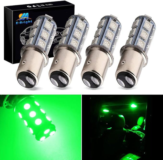 YM E-Bright 1157 Led Bulb, BAY15D 1034 2057 2357 7528 Bulb for RV Camper SUV MPV Car Led Side Marker Lights Reverse Lights Brake Light Bulb,18SMD 5050Chips DC-12V, Green (Pack of 4)